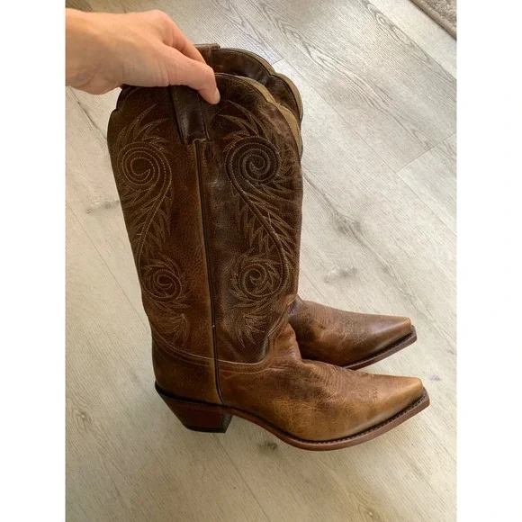 Justin Womens Distressed 10B Leather Western Cowboy Boots Snip Toe Swirl Stitch - Picture 2 of 15